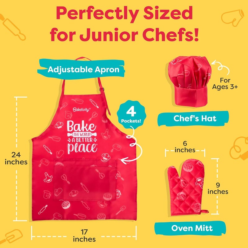 Baketivity Kids Chef Hat and Apron Set for Boys & Girls - One Size Fits All (Adjustable) - Premium, Washable Apron and Hat Set for Cooking - Young Chefs & Junior Bakers Chef Outfit for Kids - Image 5